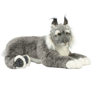 XL Gray Lynx lying cuddly toy 70 cm