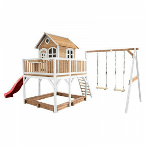 Liam Playhouse with Double Swing Brown/White - Red Slide