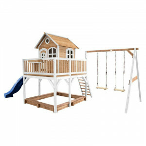 Liam Playhouse with Double Swing Brown/White - Blue Slide