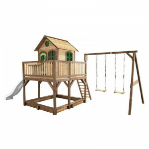 Liam Playhouse with Double Swing Brown/Green - White Slide