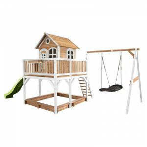 Liam Playhouse with Roxy Nest Swing Brown/White - Lime Green Slide