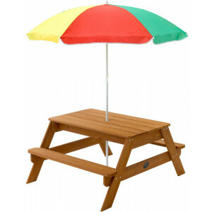Wooden picnic table with parasol - Plum (7092071)