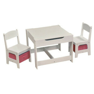 White Table and Chair Set with Pink Bins