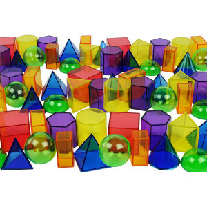 36-piece set of small transparent three-dimensional shapes