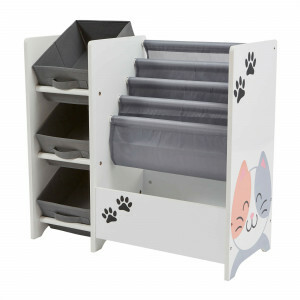 Kids Cat and Dog Book Display Unit with 3 Fabric Storage Boxes