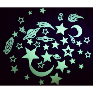 UV Glow in Dark (Moon, planets and stars – 43 piece set)